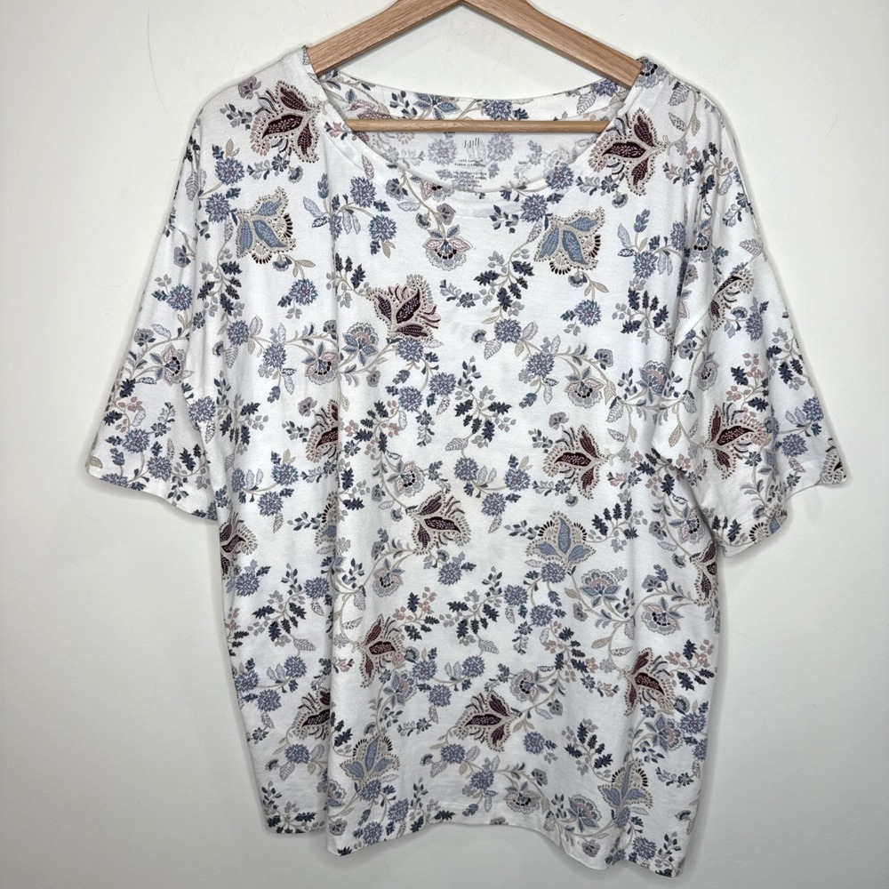 J Jill Luxe Supima Cotton Top Women's L Floral Print Elbow Sleeve T Shirt‎ Soft